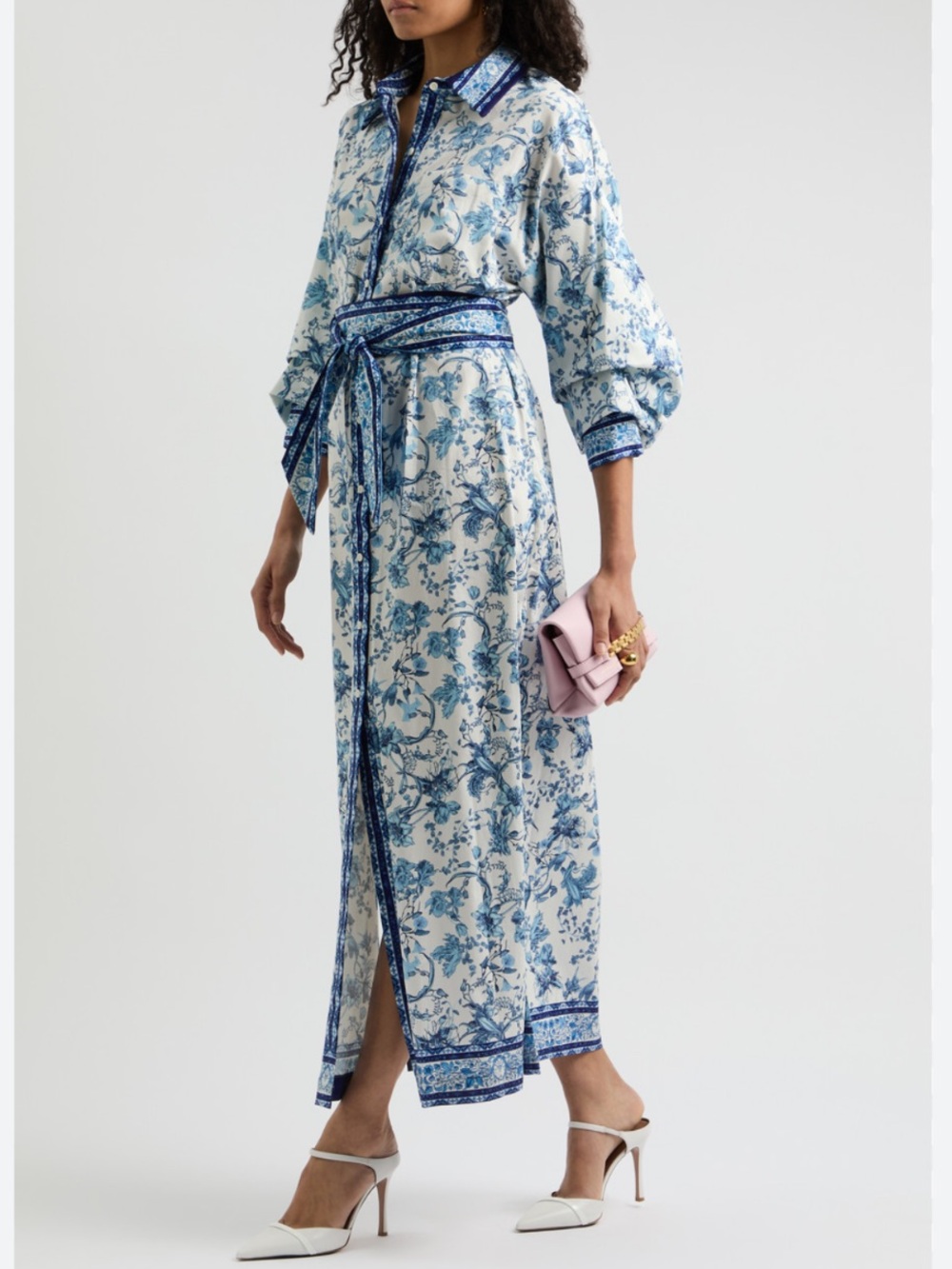 Alice + Olivia Dress Tanika Maxi Cotton Poplin Button Down in Blue Floral